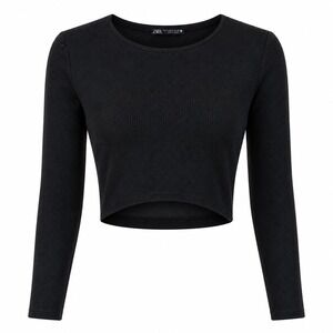 Zara Ribbed Knit Top Medium Black Cropped Minimalist Streetwear Chic Basic